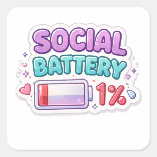 Quadrado Adesivo de Introvertido Bateria Social 1%