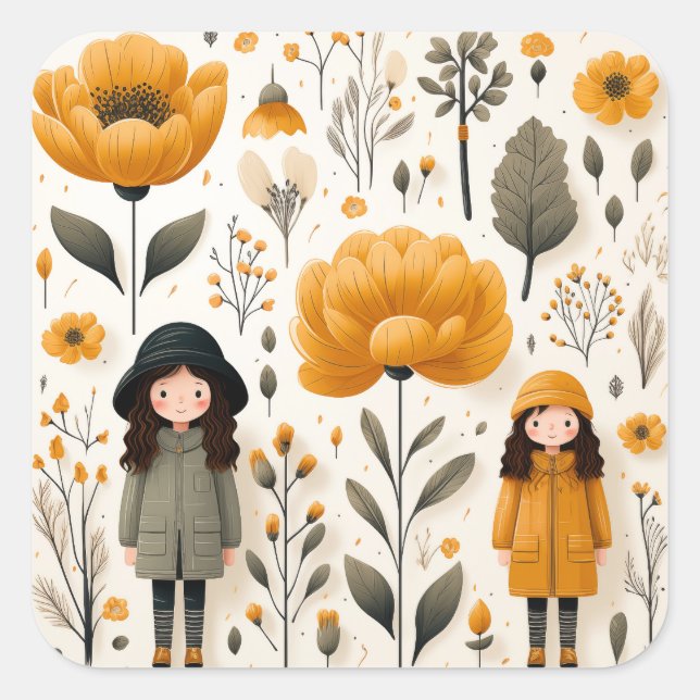 Quadrado Adesivo de jardim bonito (Frente)