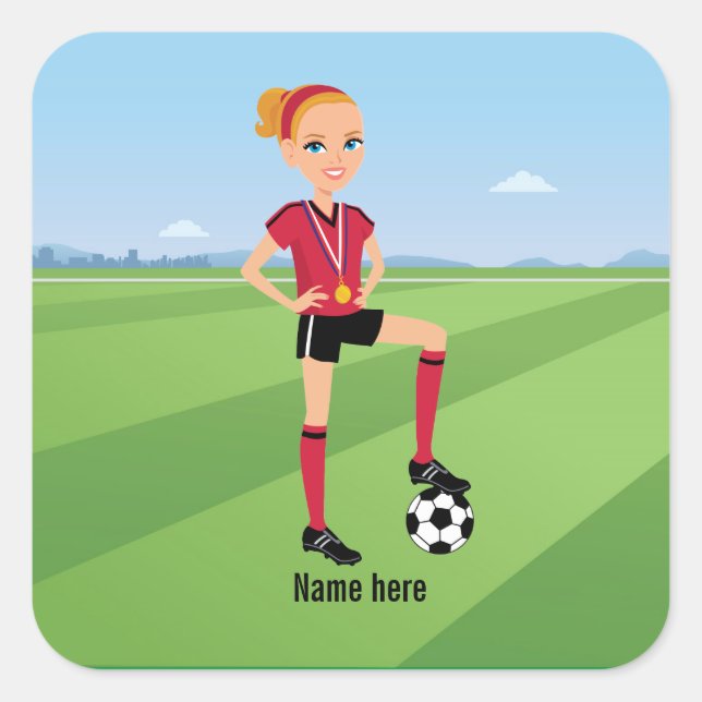 Quadrado Adesivo de jogo de futebol feminino (Frente)