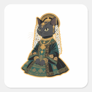 Quadrado Adesivo de Joias de Templo Nupcial de Gato Cinza