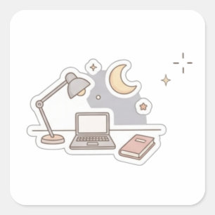 Quadrado Adesivo de Laptop de Estudo Fofo   Luminária Estét