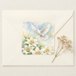 Quadrado Adesivo de Lírio Branco de Pombo Cristão