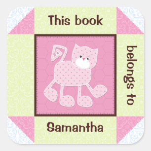 Quadrado Adesivo de Livro de Quilintada de Gato Rosa