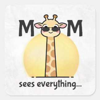 Quadrado Adesivo de Mãe de Girafa Fofa e Divertida