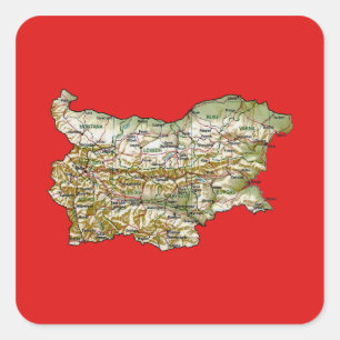 Quadrado Adesivo de Mapa da Bulgária