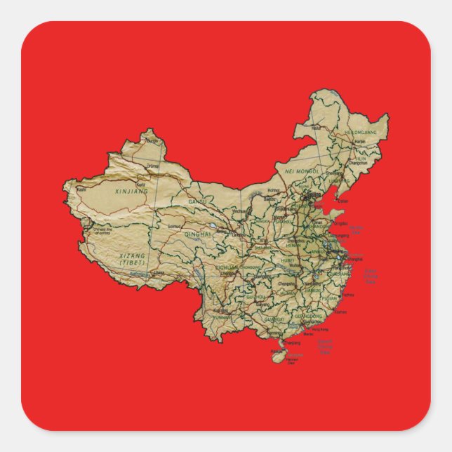Quadrado Adesivo de Mapa da China (Frente)