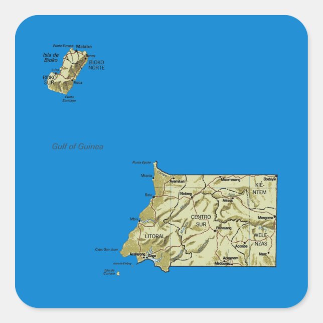 Quadrado Adesivo de Mapa da Guiné Equatorial (Frente)