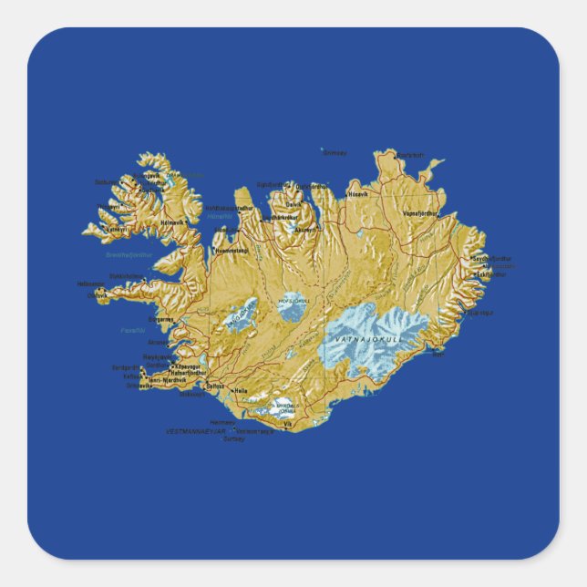 Quadrado Adesivo de Mapa da Islândia (Frente)