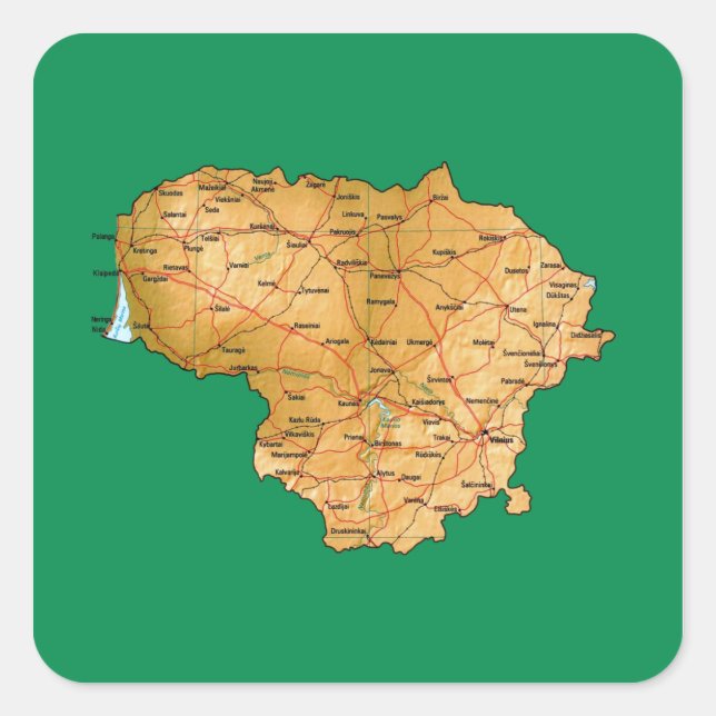 Quadrado Adesivo de Mapa da Lituânia (Frente)