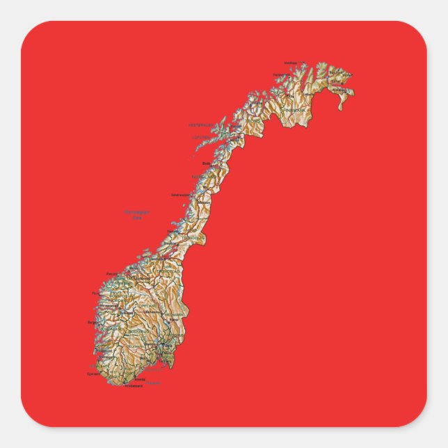 Quadrado Adesivo de Mapa da Noruega (Frente)