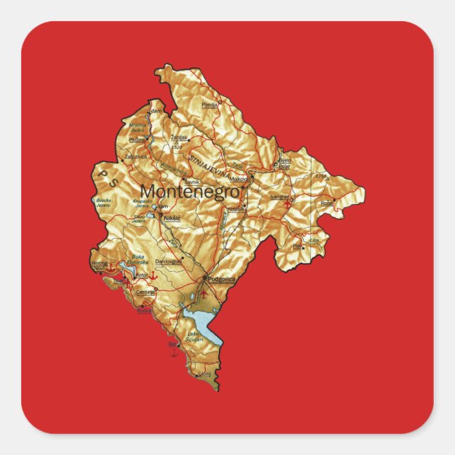 Quadrado Adesivo de Mapa de Montenegro (Frente)