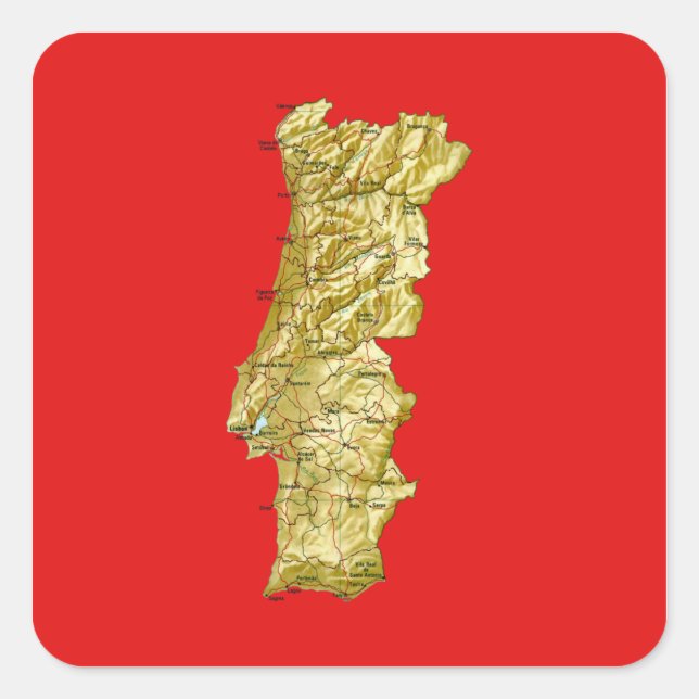 Quadrado Adesivo de Mapa de Portugal (Frente)