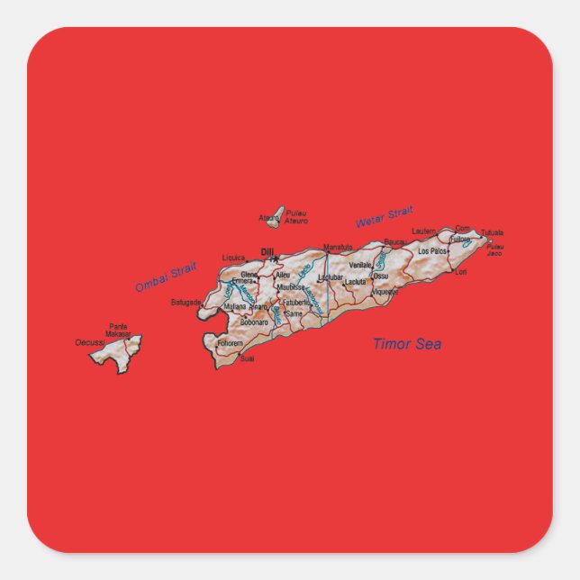 Quadrado Adesivo de Mapa de Timor-Leste (Frente)