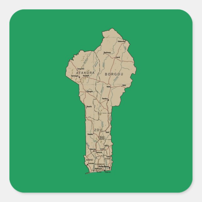 Quadrado Adesivo de Mapa do Benim (Frente)