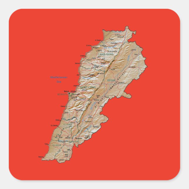 Quadrado Adesivo de Mapa do Líbano (Frente)