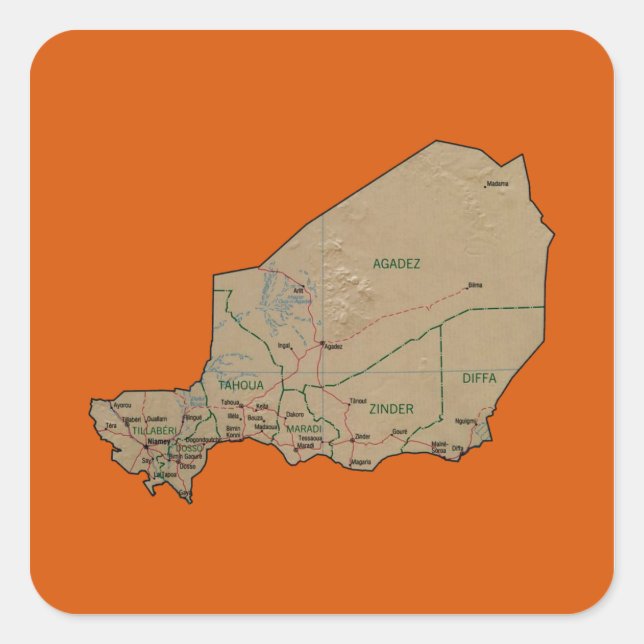 Quadrado Adesivo de Mapa do Níger (Frente)