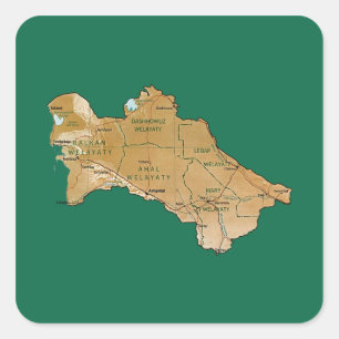 Quadrado Adesivo de Mapa do Turcomenistão