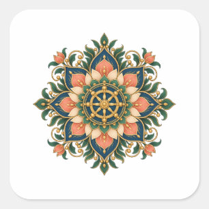 Quadrado Adesivo de Meditação Mandala Roda do Darma Lótus