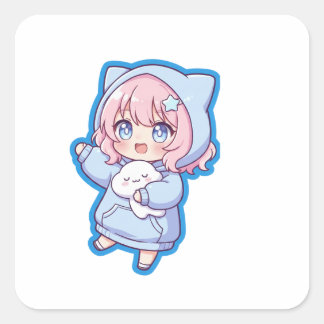 Quadrado Adesivo de Menina Anime Kawaii Fofa