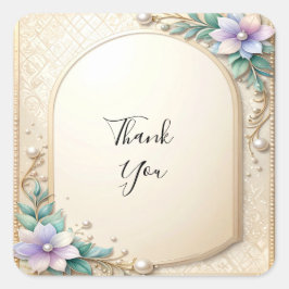 Quadrado Adesivo de Moldura Floral Decorativa com Pérolas