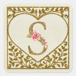 Quadrado Adesivo de Monograma Floral Personalizado