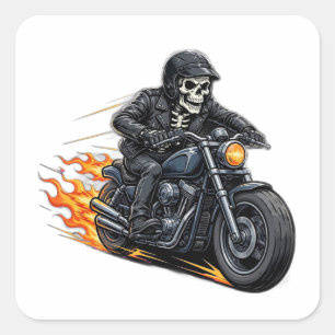 Quadrado Adesivo de Motociclista Esqueleto - Caveira de Mot