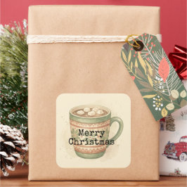 Quadrado Adesivo de Natal Alegre Cacau Quente Vintage Aconc