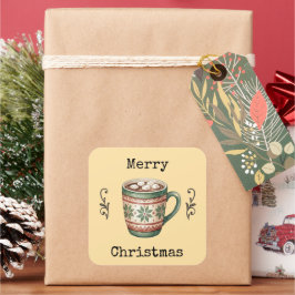 Quadrado Adesivo de Natal Alegre Cacau Quente Vintage Aconc