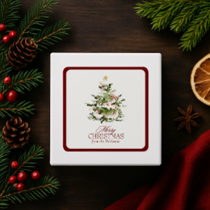 Quadrado Adesivo de Natal Árvore de Natal em Aquarela