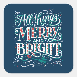 Quadrado Adesivo de Natal Blue All Things Merry & Bright