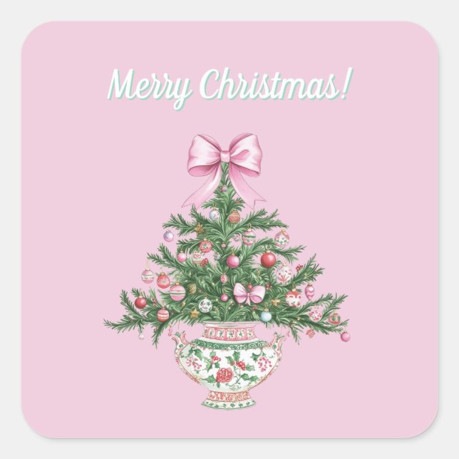 Quadrado Adesivo de Natal com Design Chinesice (Frente)