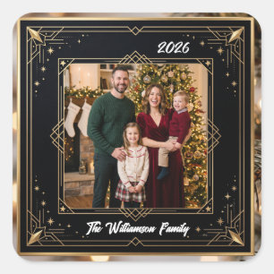 Quadrado Adesivo de Natal com Foto da Família em Moldura de