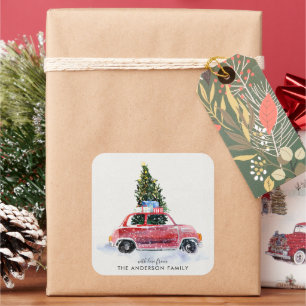 Quadrado Adesivo de Natal Coordenador - Carro Vermelho Vint