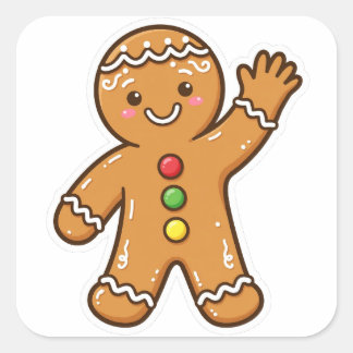 Quadrado Adesivo de Natal de Biscoito de Gengibre Fofo
