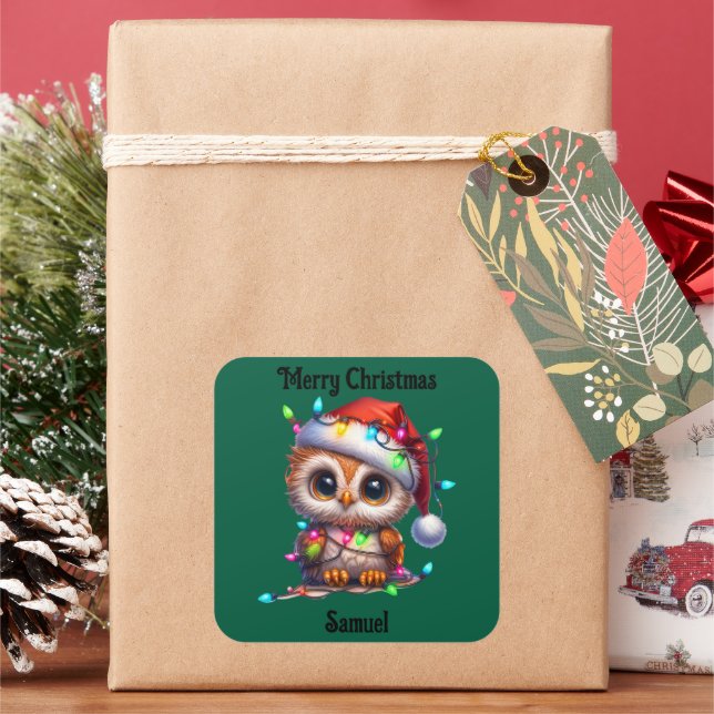Quadrado Adesivo de Natal de coruja fofa (Feriado)