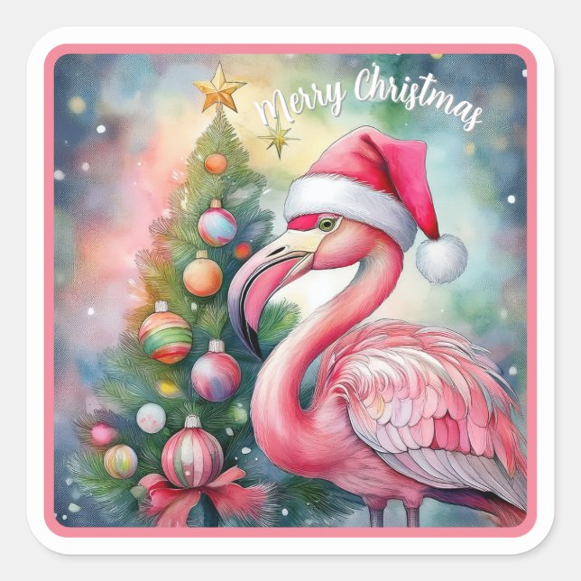 Quadrado Adesivo de Natal de Flamingo (Frente)