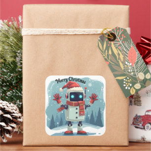 Quadrado Adesivo de Natal de robô fofo das festas de Natal