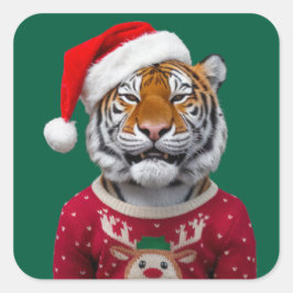 Quadrado Adesivo de Natal de Tigre