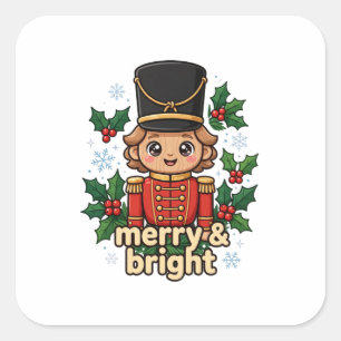 Quadrado Adesivo de Natal do Quebra-Nozes Fofo e Alegre
