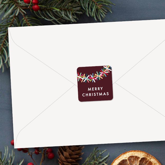 Quadrado Adesivo de Natal Feliz com Guirlanda de Purpurina  (Criador carregado)