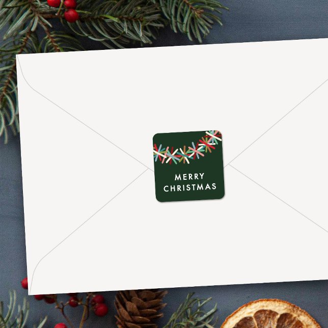 Quadrado Adesivo de Natal Feliz com Guirlanda de Tinta Colo (Criador carregado)