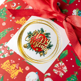 Quadrado Adesivo de Natal Feliz Dourado