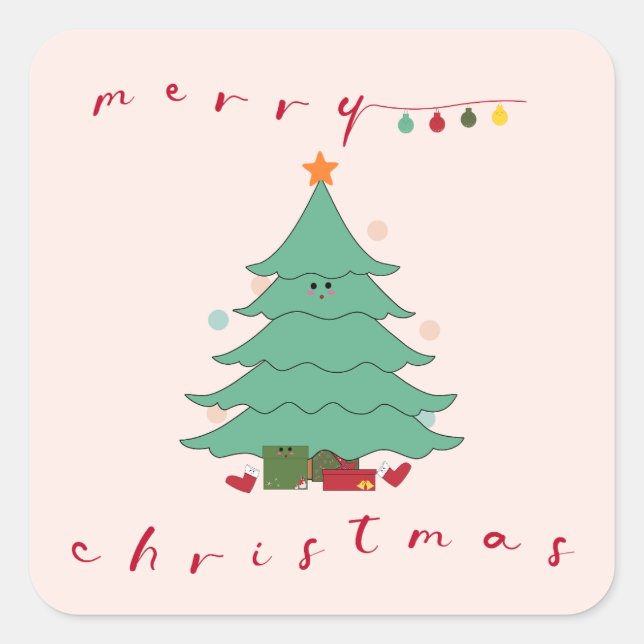 Quadrado Adesivo de Natal Kawaii  (Frente)