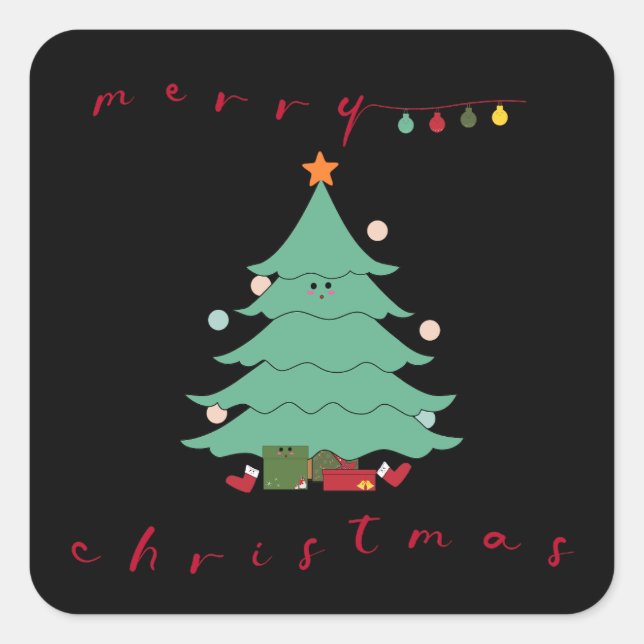 Quadrado Adesivo de Natal Kawaii  (Frente)