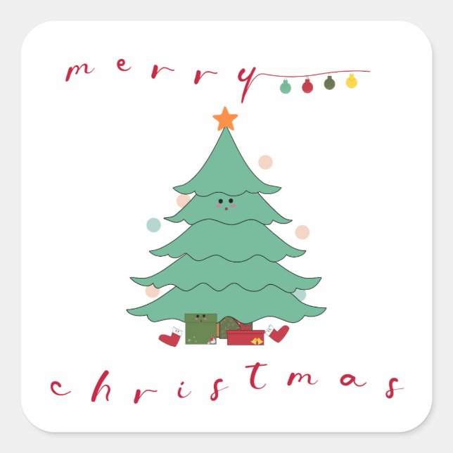 Quadrado Adesivo de Natal Kawaii  (Frente)