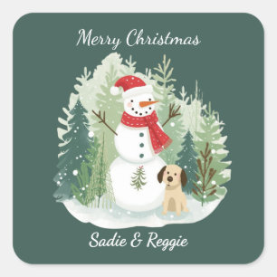 Quadrado Adesivo de Natal - Papai Noel e Rena Personalizado