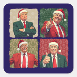 Quadrado Adesivo de Natal Pop Art Trump MAGA Feriado