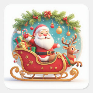 Quadrado Adesivo de Natal Reno do Trenó do Papai Noel