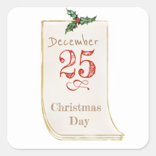 Quadrado Adesivo de Natal Vintage de 25 de Dezembro