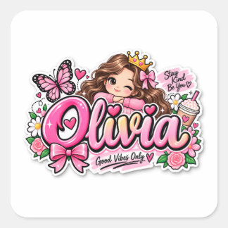 Quadrado Adesivo de Nome Personalizado Olivia Fofo